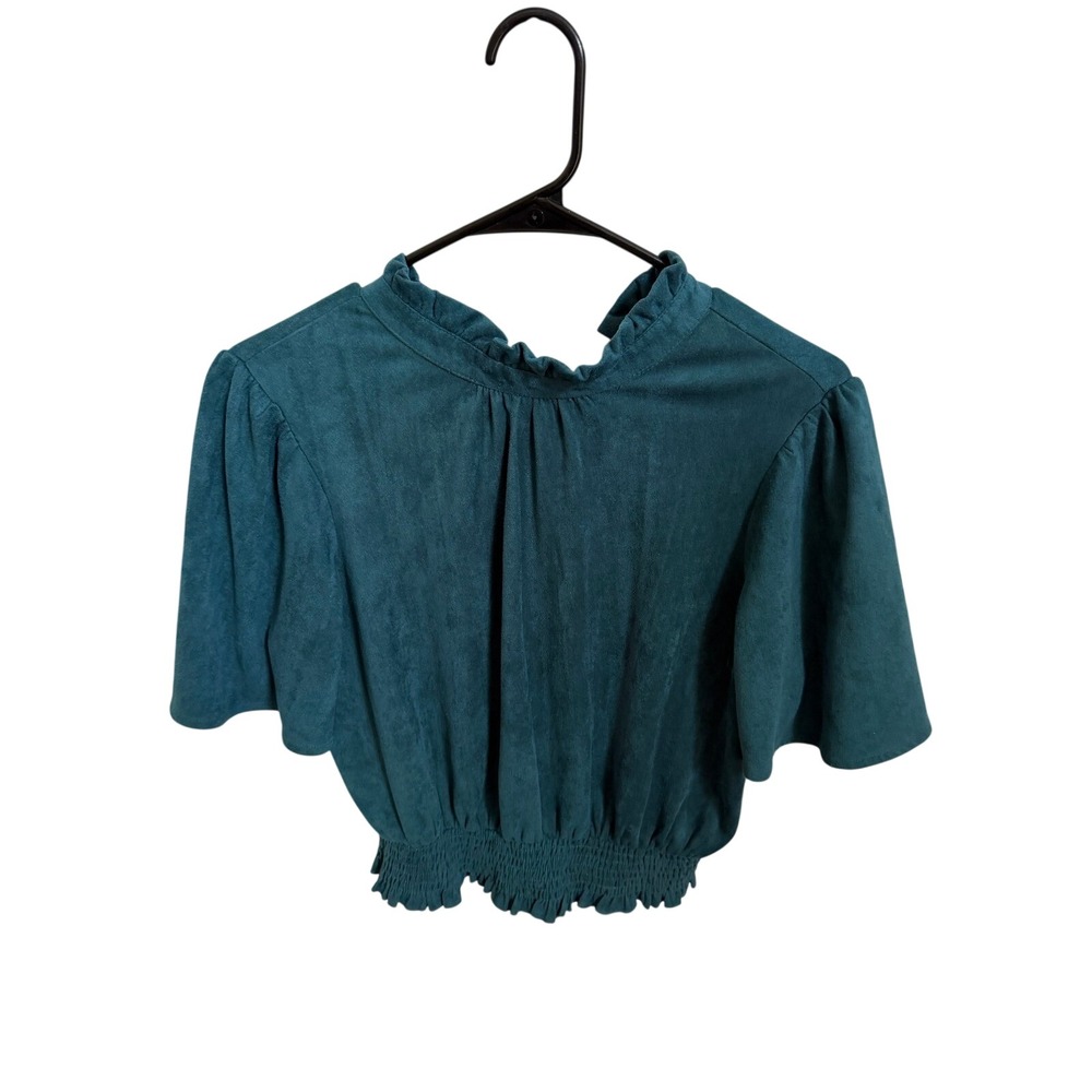Voy Faux Suede Ruffle Mock Neck Top Size Small